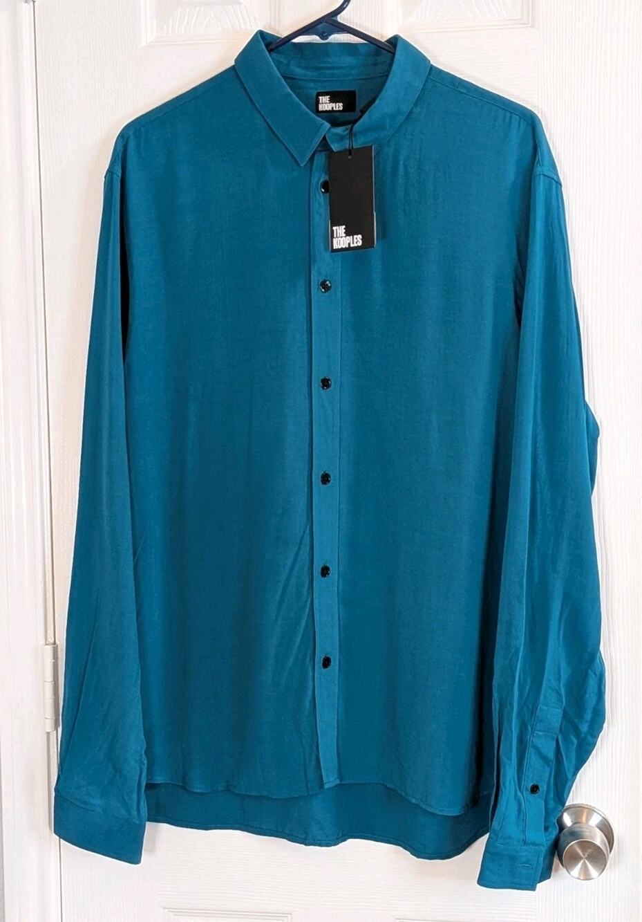NWT The Kooples Long Sleeve Button Shirt Large Teal Viscose